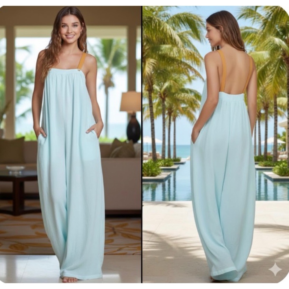 PHAX MALIBU BOHO OVERSIZED WIDE LEG JUMPSUIT SWIM ORANGE STRAP COVERUP SIZE S